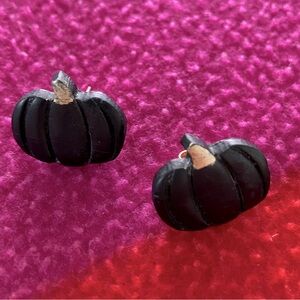 Handmade little black & gold pumpkin stud earrings